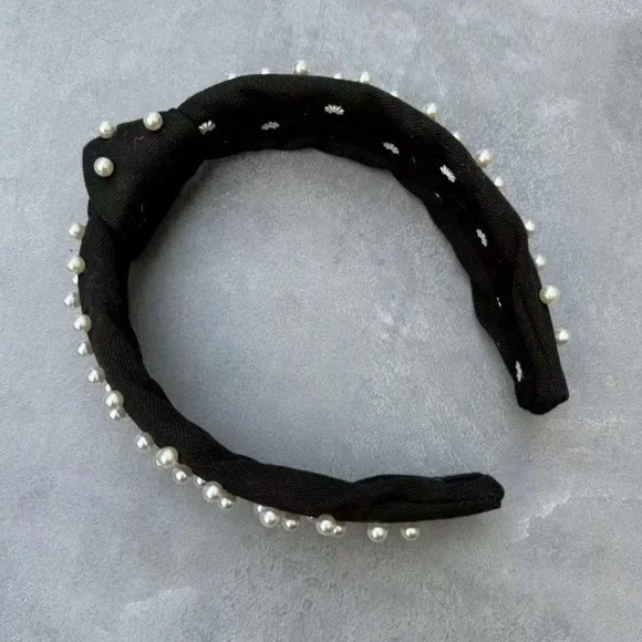 Lele Sadoughi Jet Pearl Velvet Knotted Headband  display picture 2